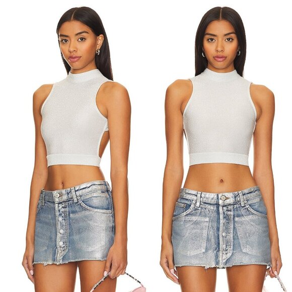 NEW superdown REVOLVE Sophie Metallic Silver Open Back Crop Top Size XL - Picture 2 of 9